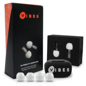 Vibes High Fidelity Ear Plugs with clear tips and travel case for noise reduction