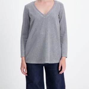 Model wearing Karni Glitter Party Top at night event